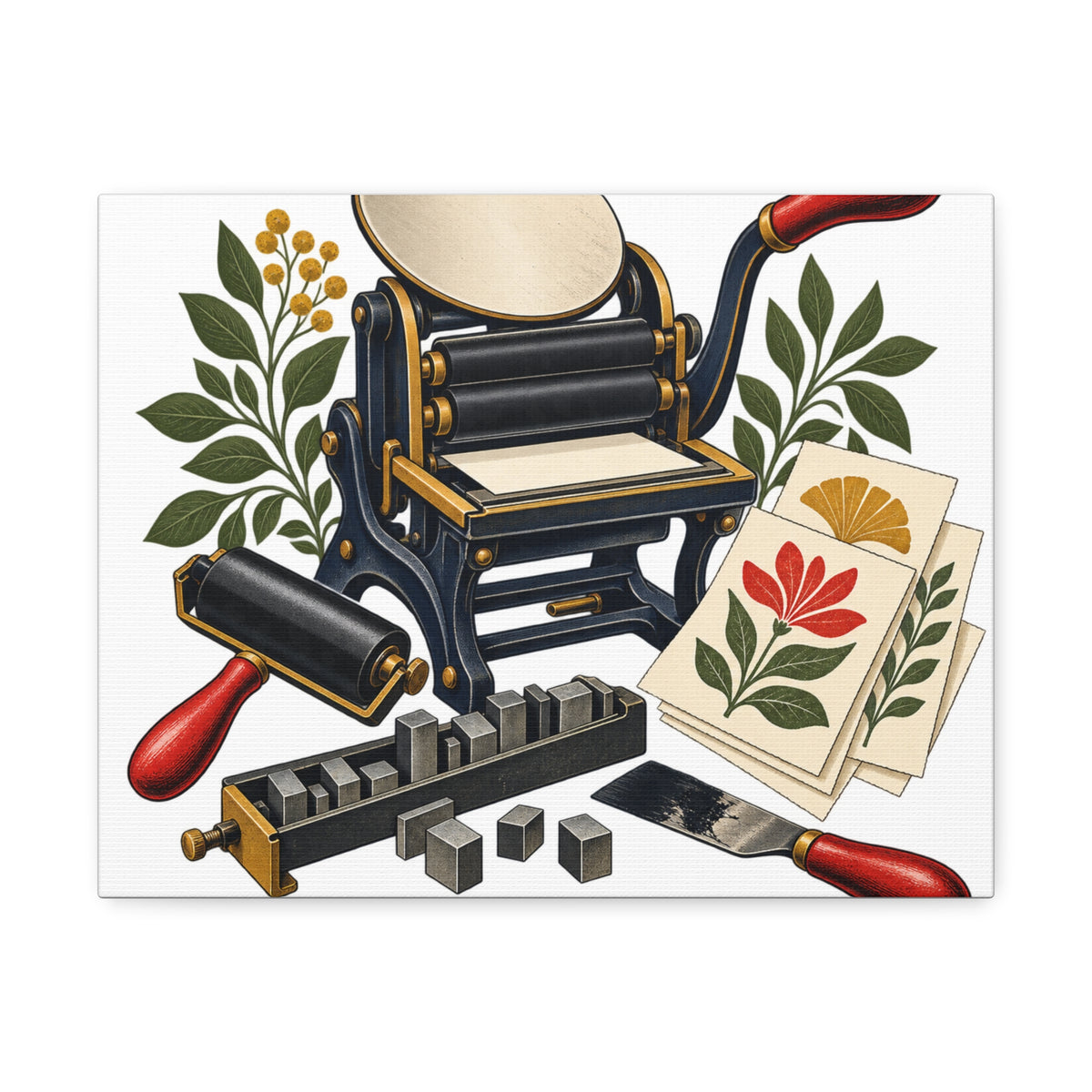 Botanical Letterpress Printshop Canvas