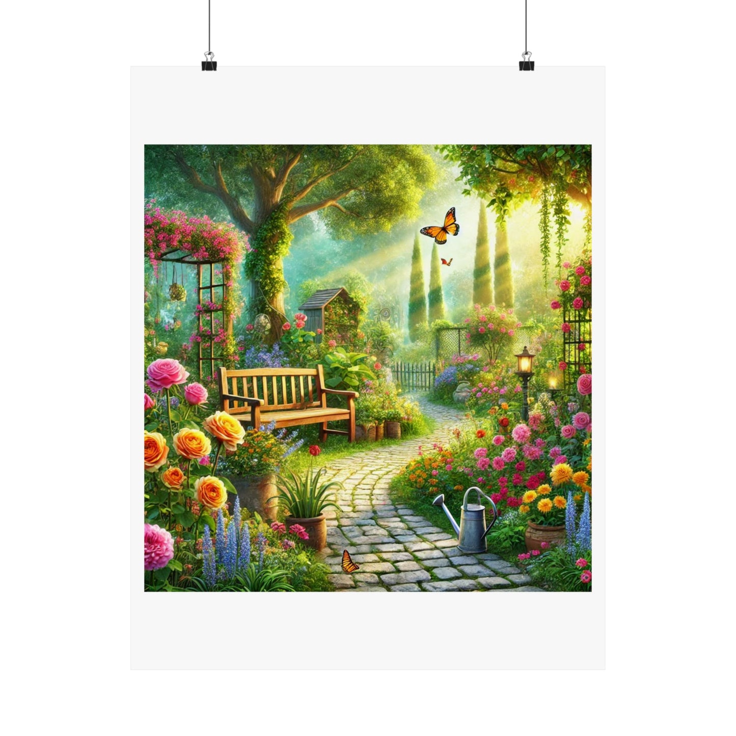 Sunlit Spring Flower Garden Bench Poster
