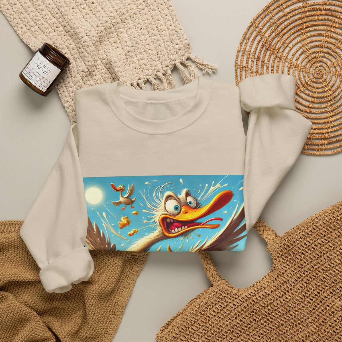 Chaotic Picnic Duck Funny Summer Art Sweatshirt