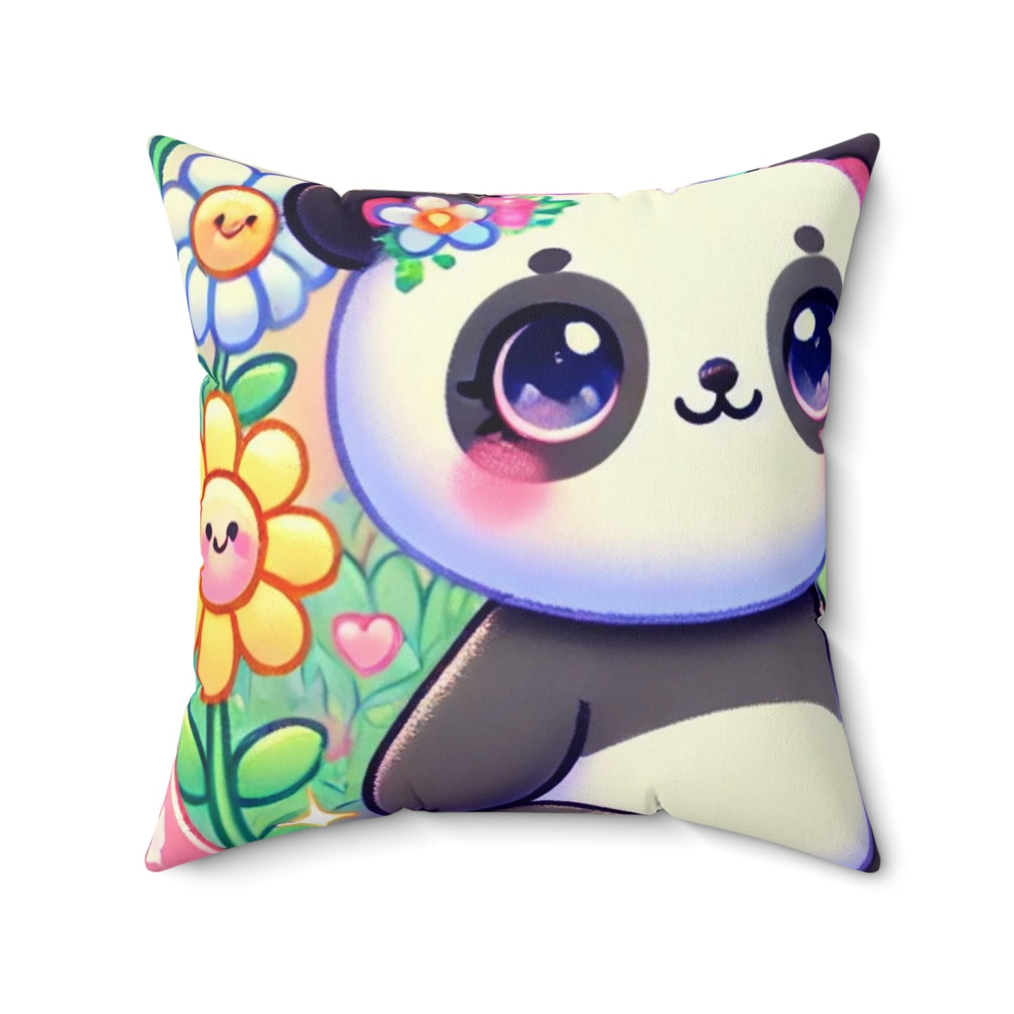 Pastel Panda and Bunny Rainbow Garden Decorative Pillow