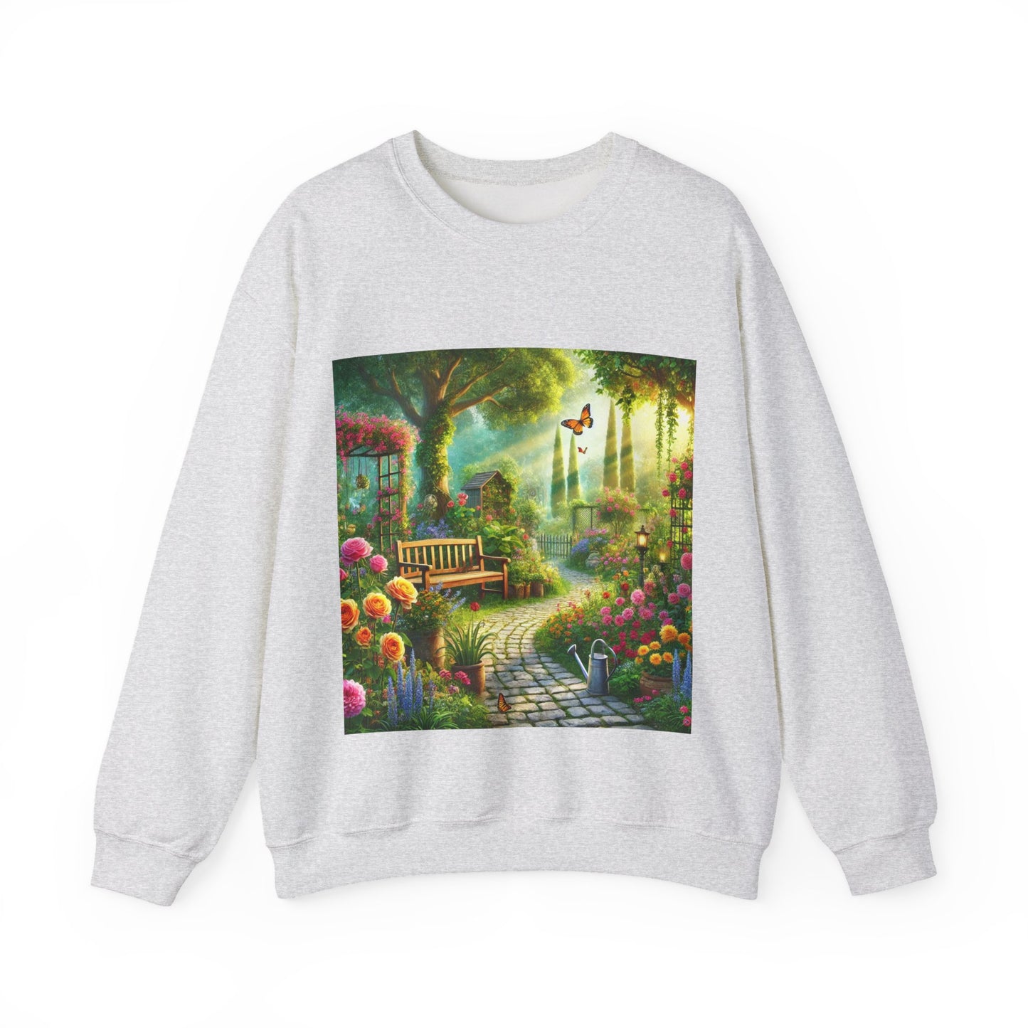 Sunlit Spring Flower Garden Bench Sweatshirt