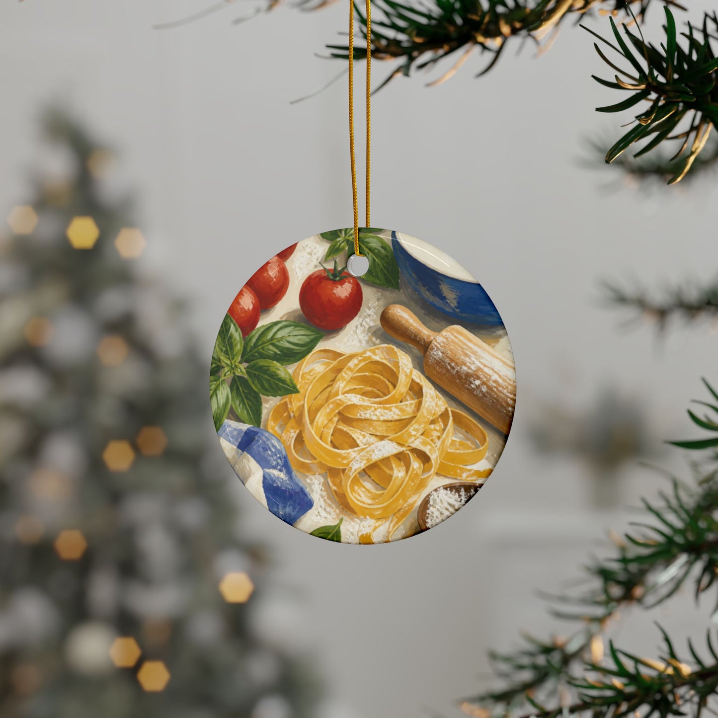 Fresh Pasta Making Kitchen Art Ceramic Ornament, Holiday Keepsake and Gift
