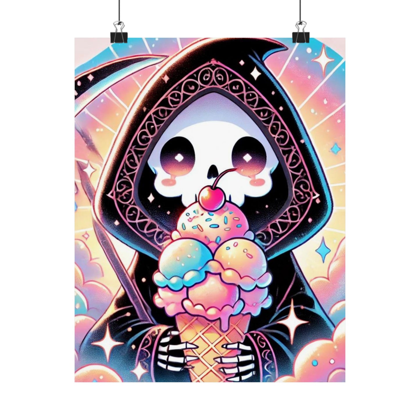 Cute Grim Reaper Ice Cream Pastel Novelty Poster
