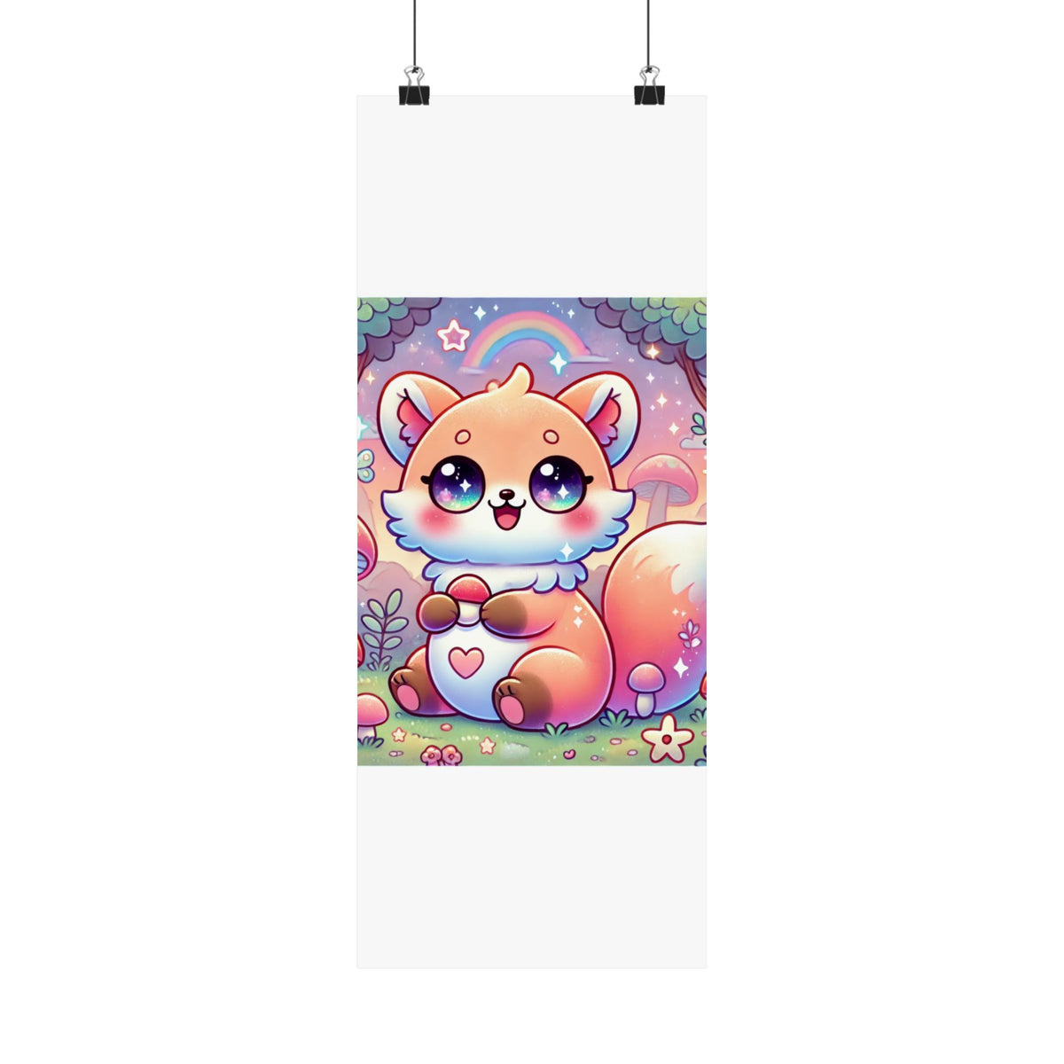 Pastel Woodland Fox Mushroom Kawaii Wall Art Poster