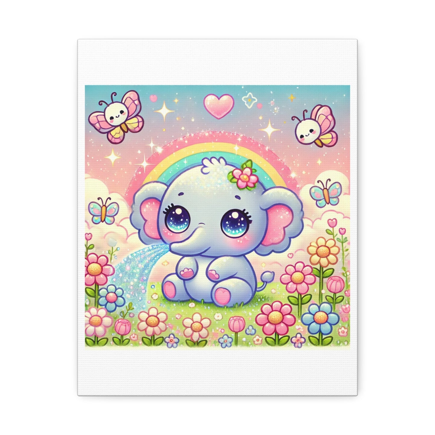 Pastel Rainbow Baby Elephant Floral Canvas Wall Art