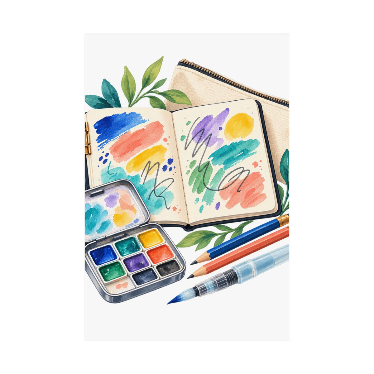 Colorful Urban Sketching Travel Kit Poster