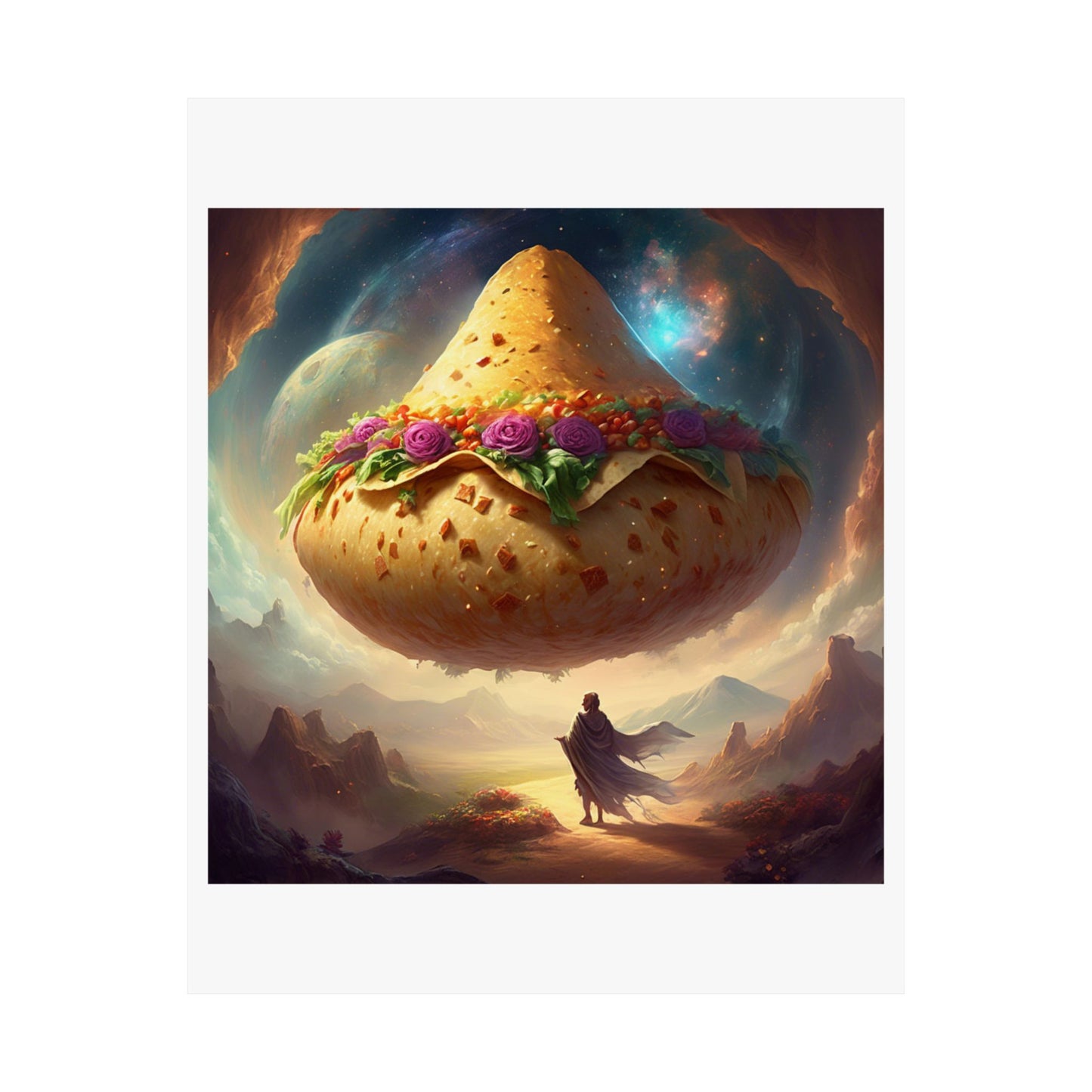 Cosmic Taco Planetoid Surreal Food Fantasy Art Poster