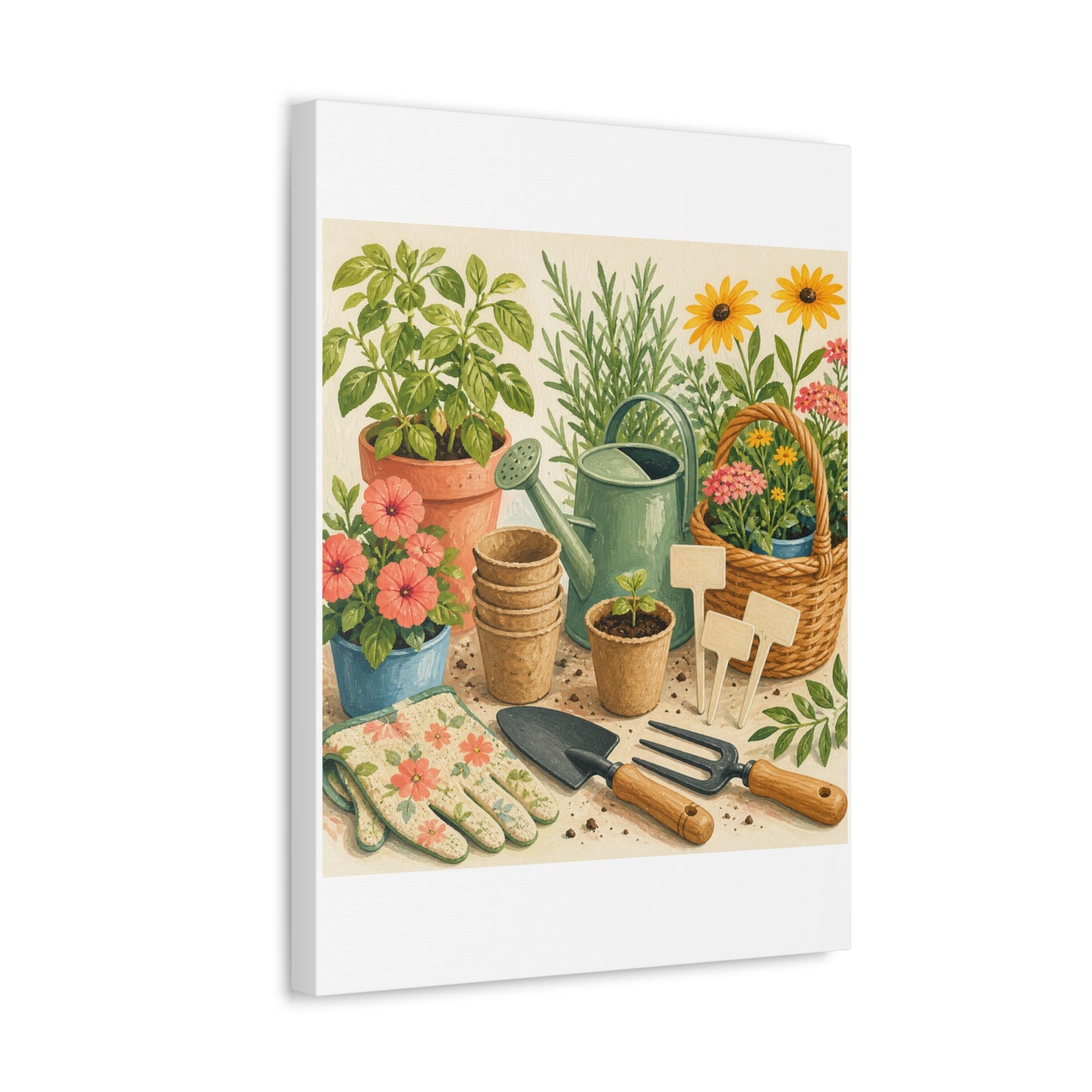 Colorful Gardening Tools and Flowers Canvas Art
