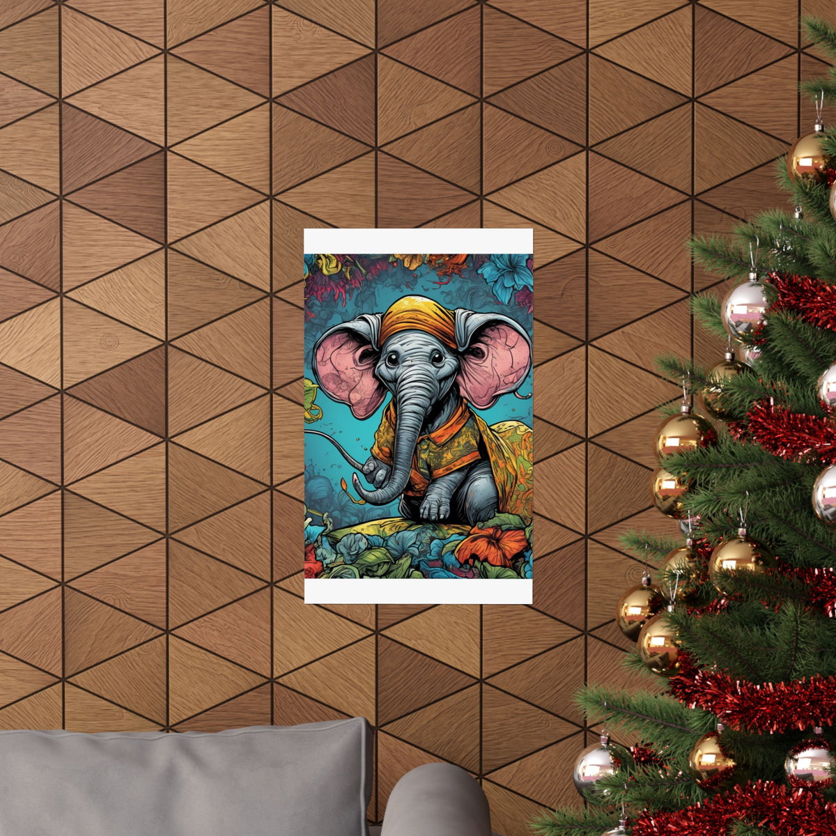Colorful Storybook Elephant Floral Garden Wall Art Poster