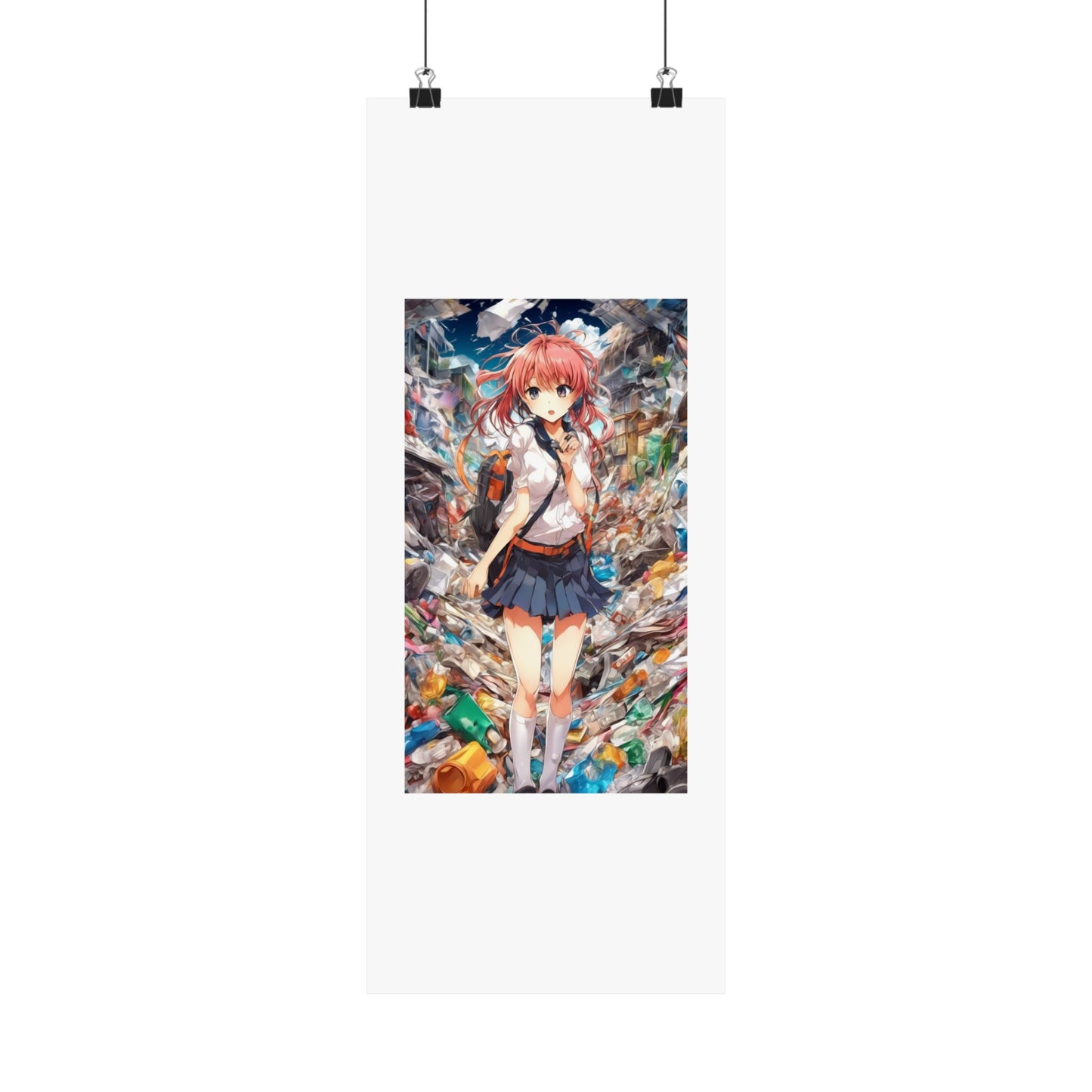 Recycling Day Anime Schoolgirl Eco Street Art Poster