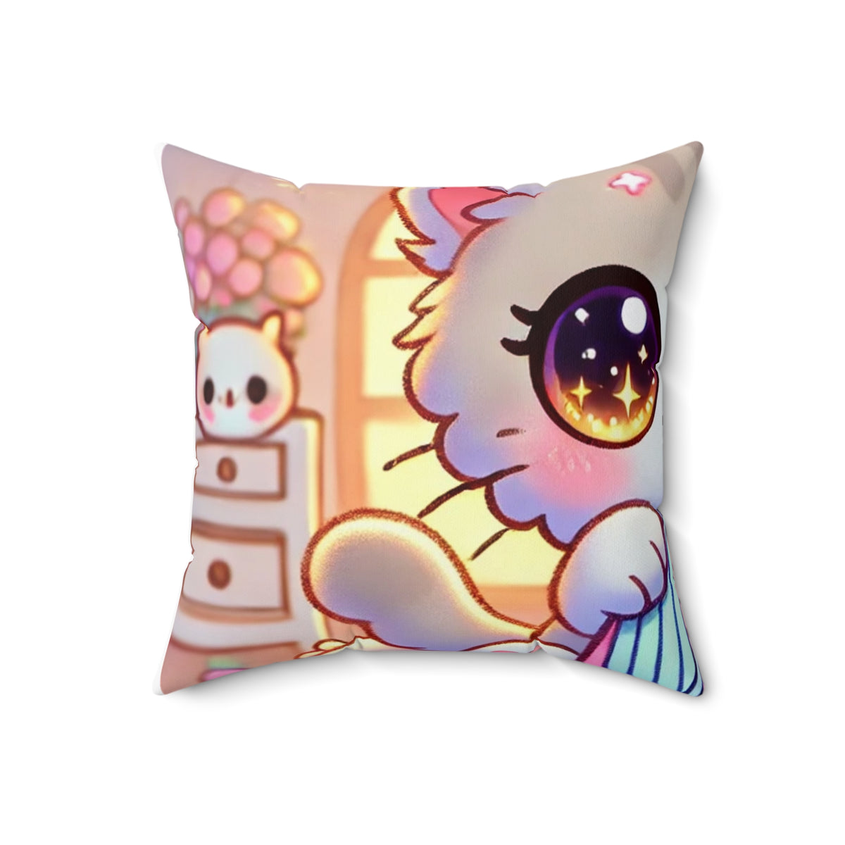 Cozy Kawaii Knitting Cat Pastel Yarn Decorative Pillow