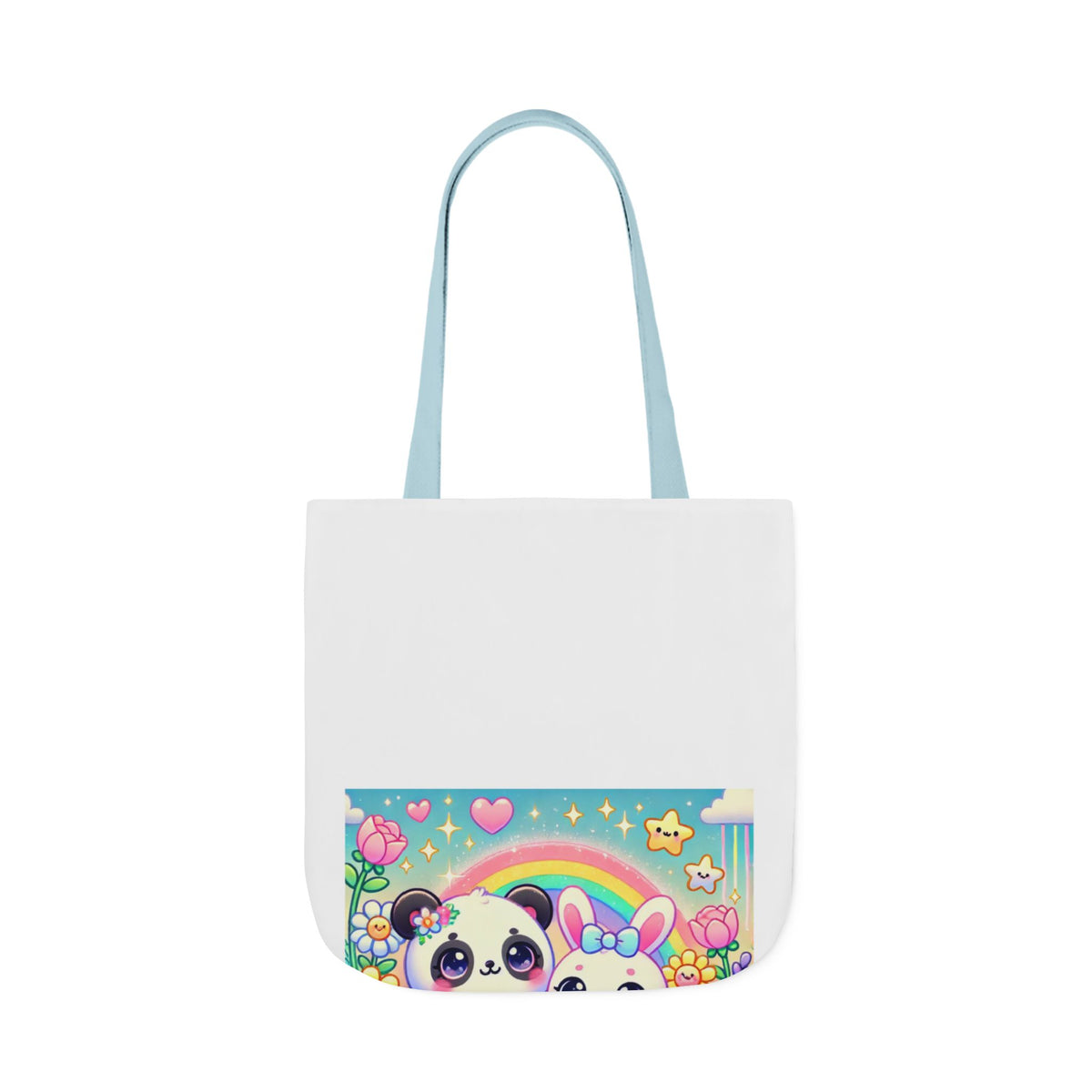 Pastel Panda and Bunny Rainbow Garden Canvas Tote Bag