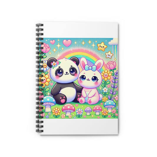 Pastel Panda and Bunny Rainbow Garden Spiral Notebook