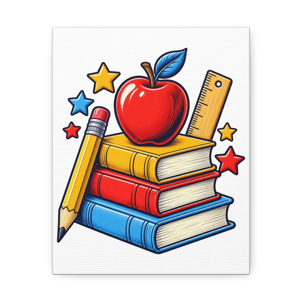 Retro School Books Apple Teacher Appreciation Canvas Art