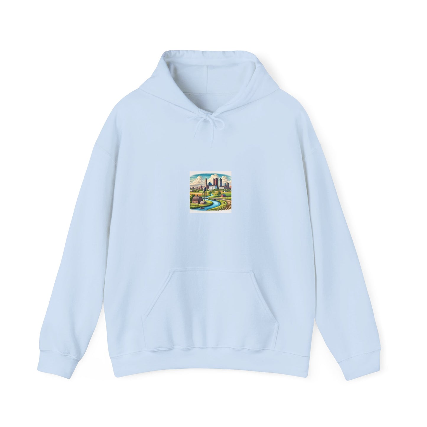Rural River City Skyline Hometown Landscape Cozy Hoodie