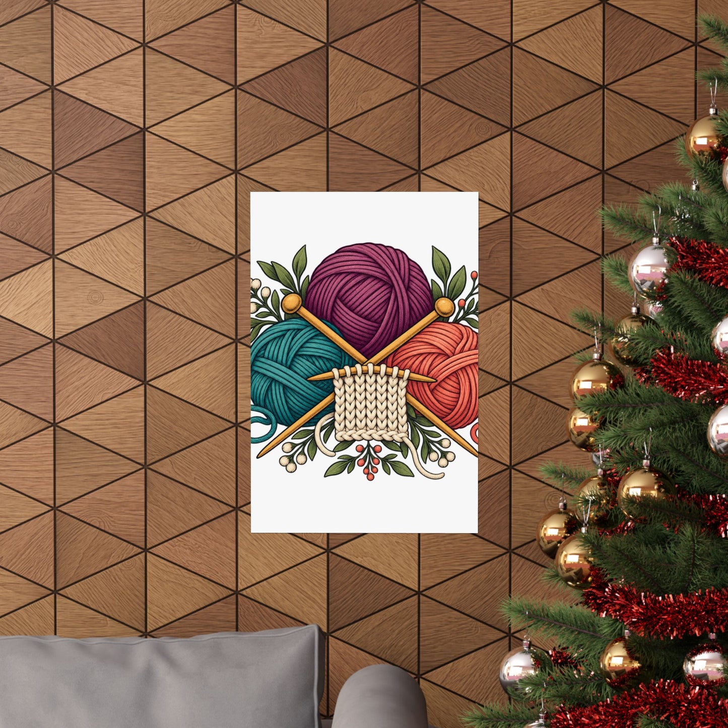 Retro Yarn and Knitting Botanical Art Poster