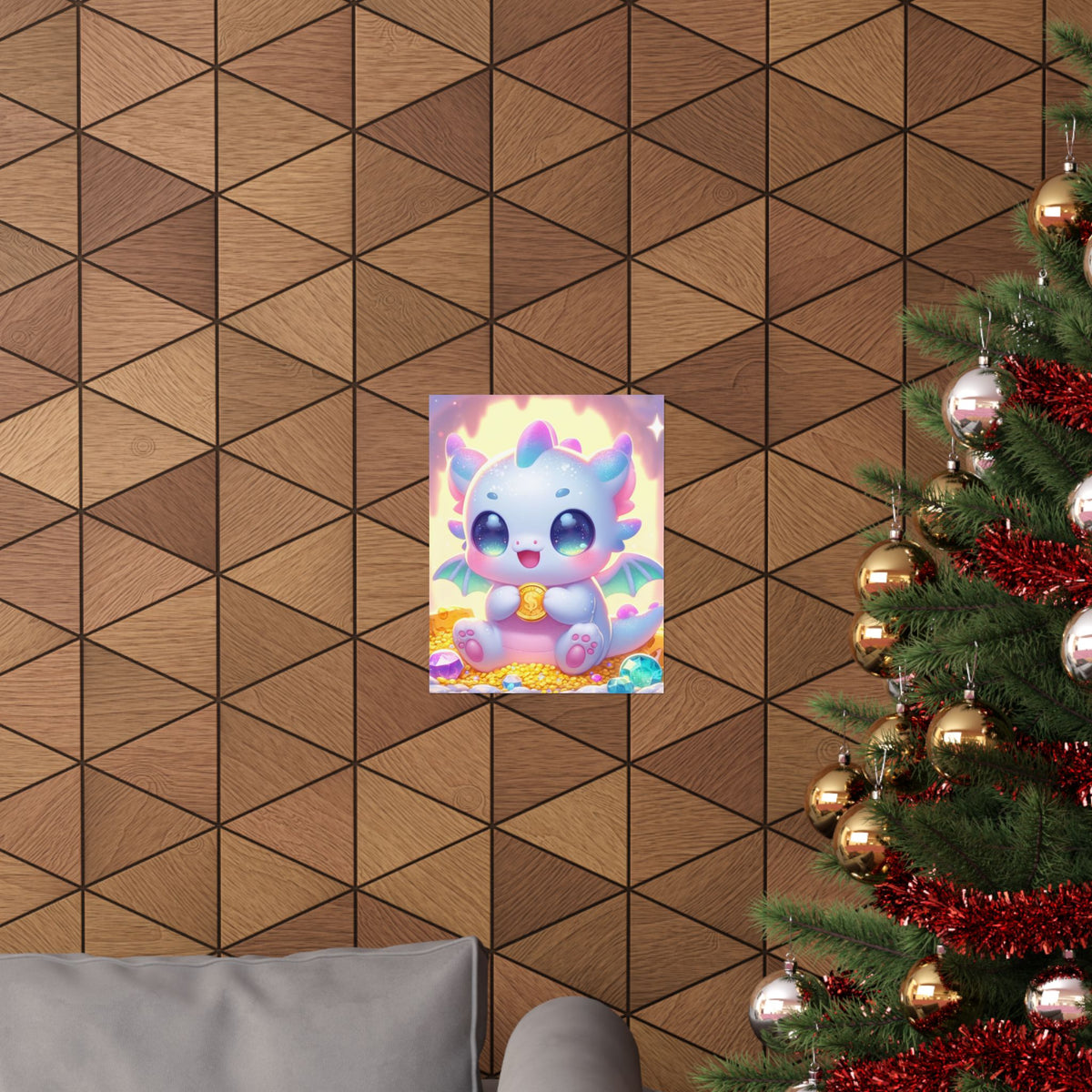 Pastel Treasure Dragon Kawaii Fantasy Wall Art Poster