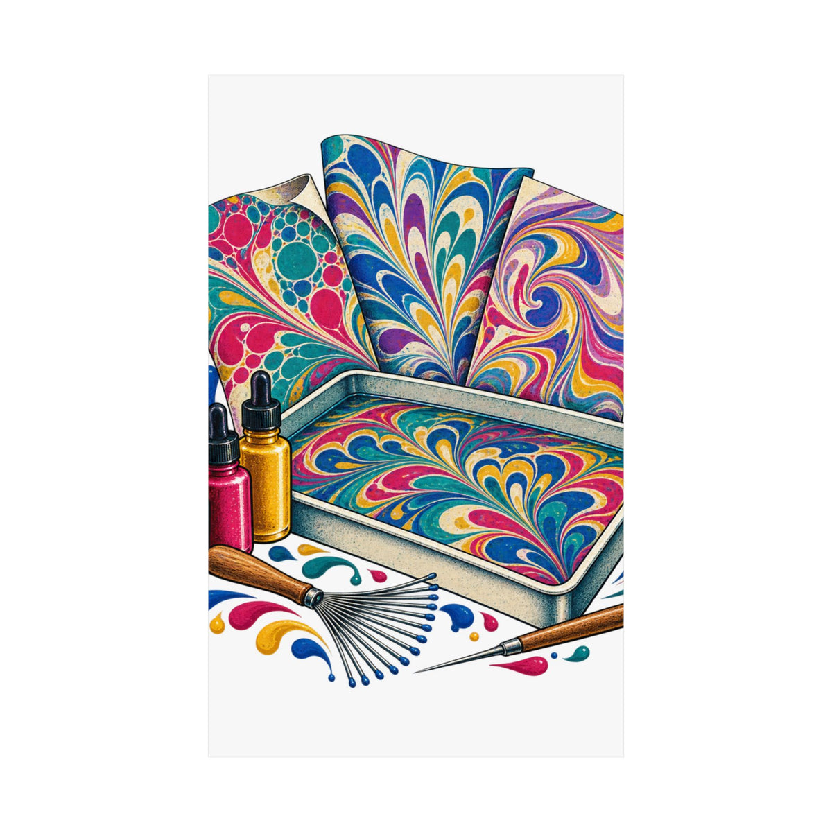 Colorful Paper Marbling Workshop Poster