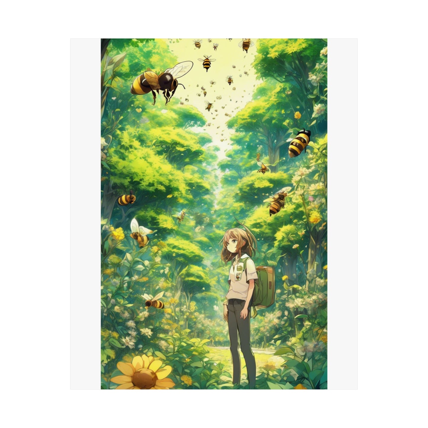 Bee Garden Explorer Anime Nature Art Poster