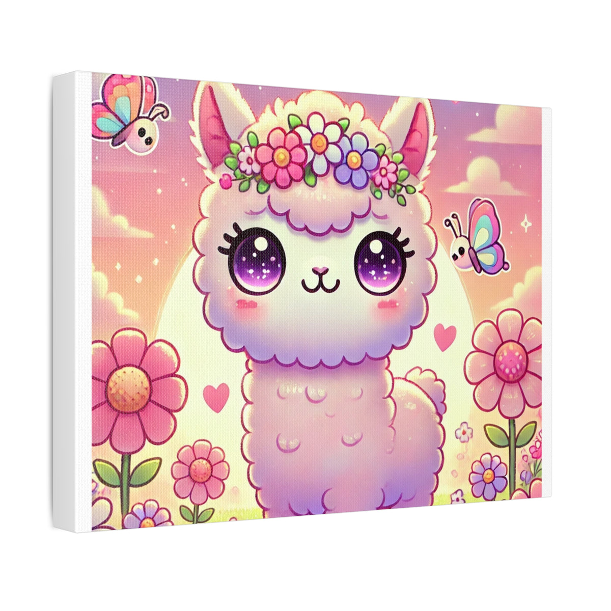 Pastel Floral Alpaca Garden Kawaii Canvas Wall Art