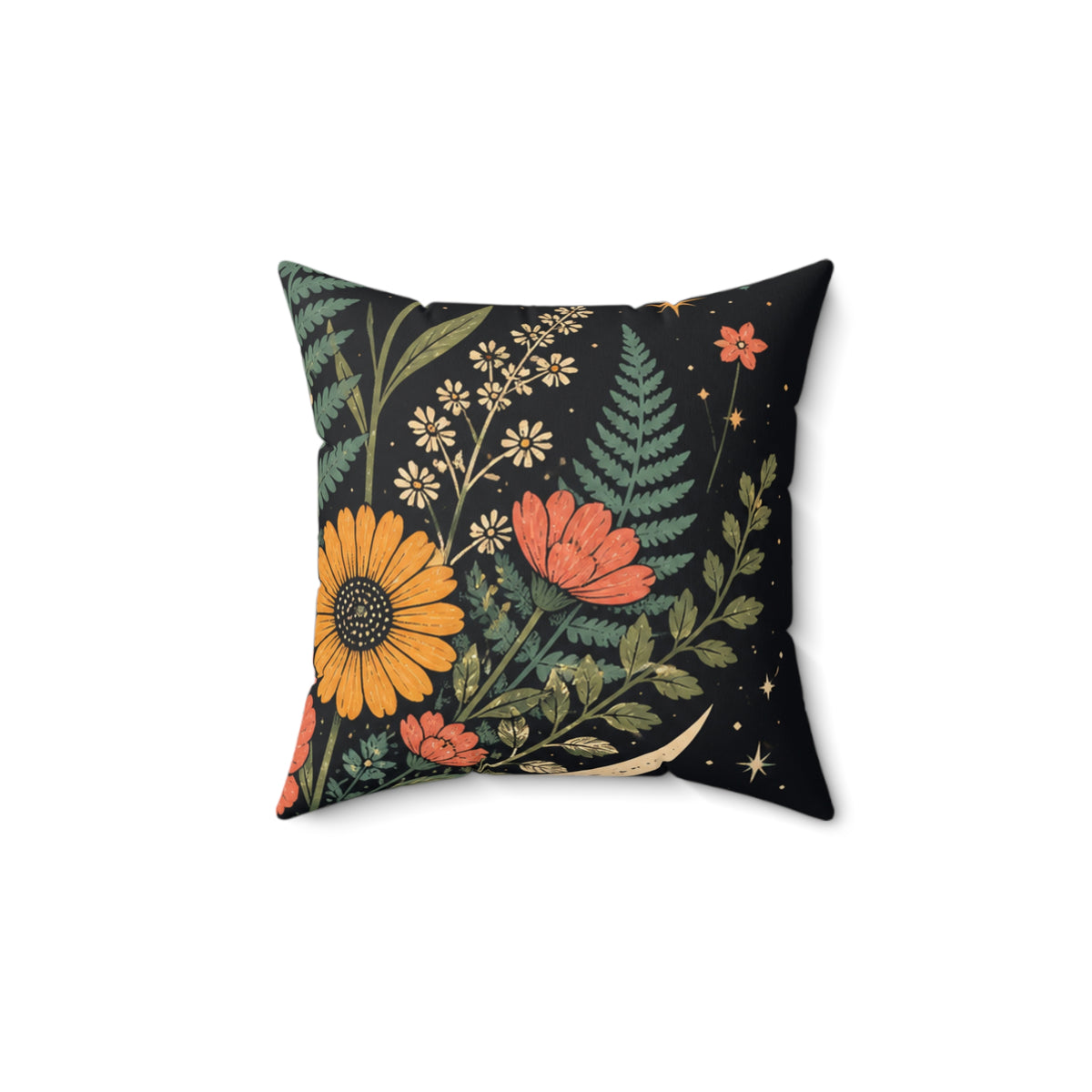 Celestial Wildflower Moon Botanical Decorative Pillow