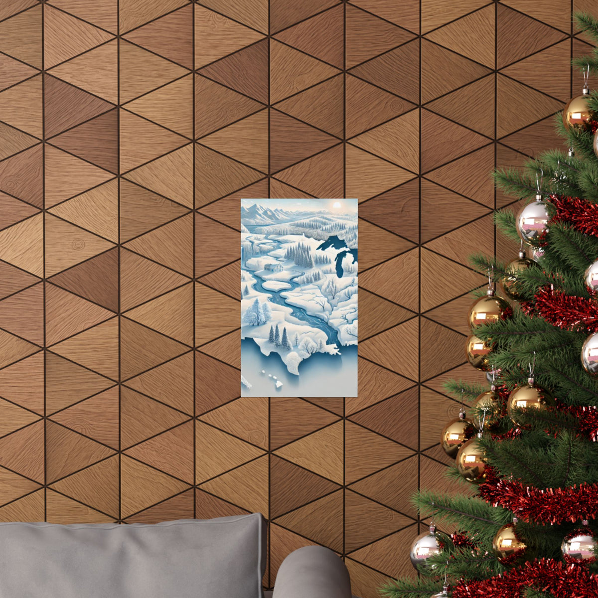 Winter USA Dreamscape Snowy Map Poster Wall Art Decor