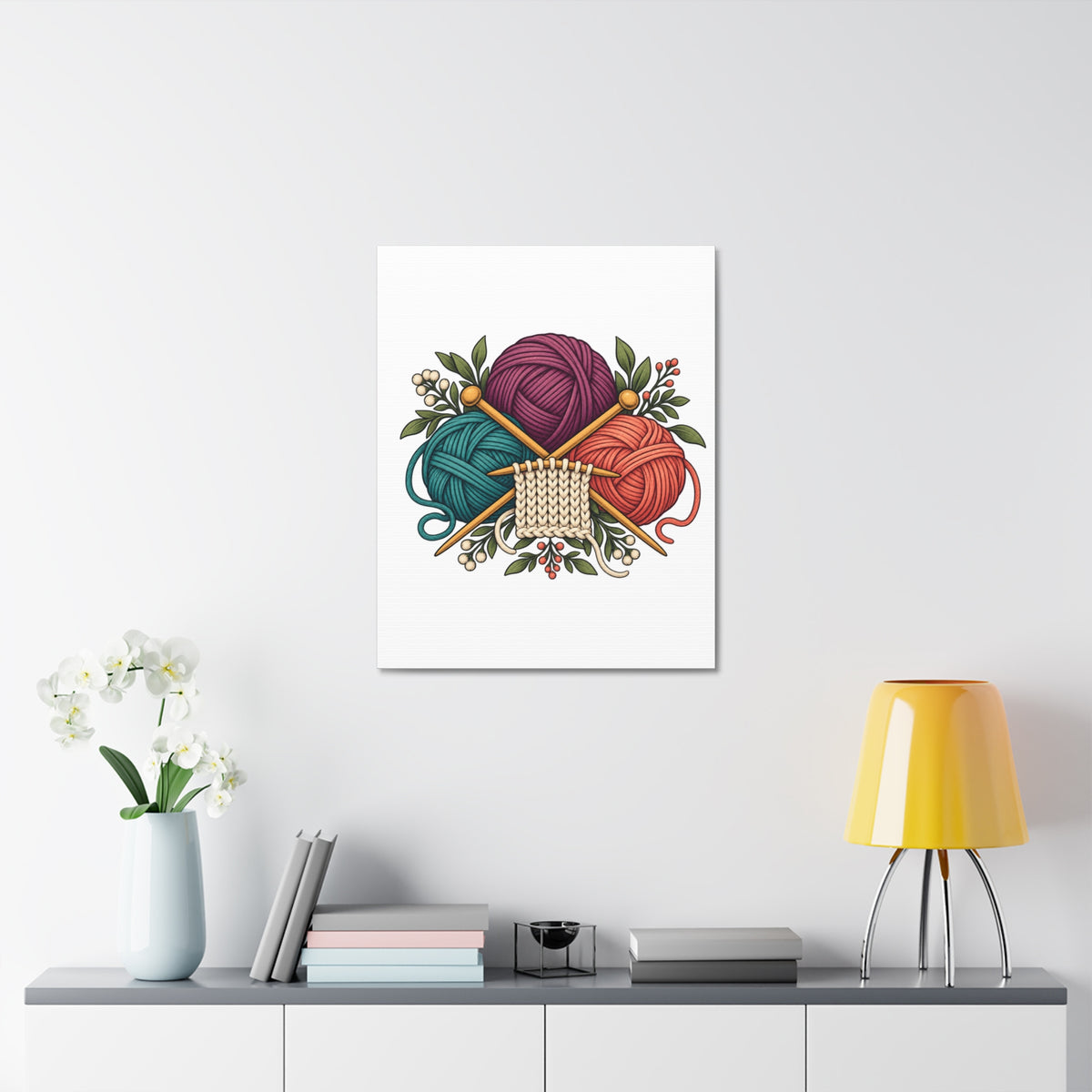 Retro Yarn and Knitting Botanical Art Canvas