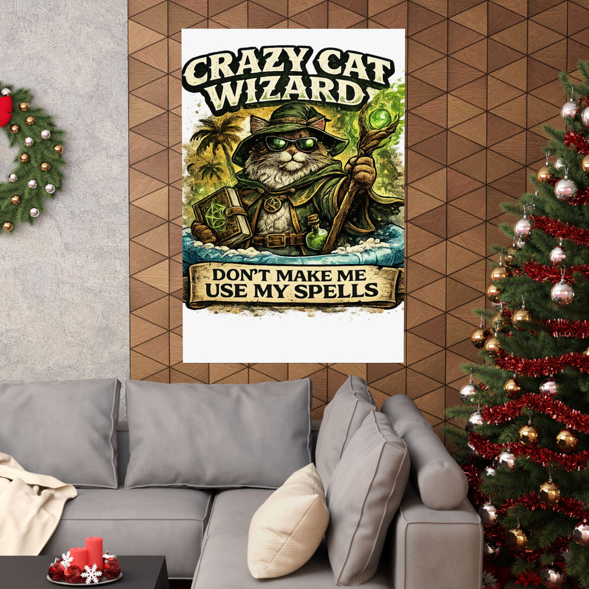 Crazy Cat Wizard Funny Fantasy Magic Art Poster