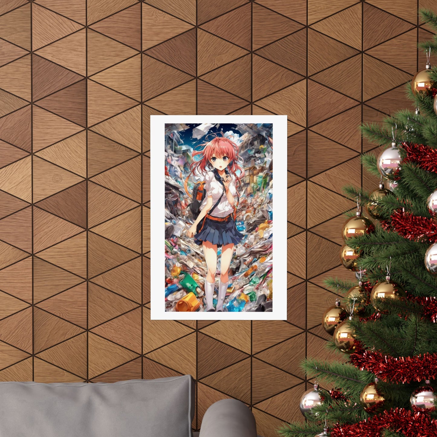Recycling Day Anime Schoolgirl Eco Street Art Poster