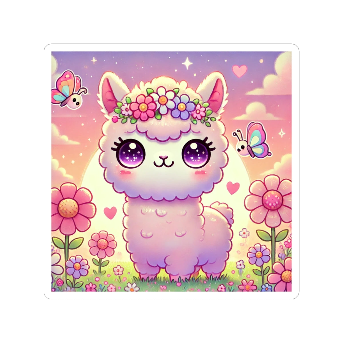 Pastel Floral Alpaca Garden Kawaii Sticker