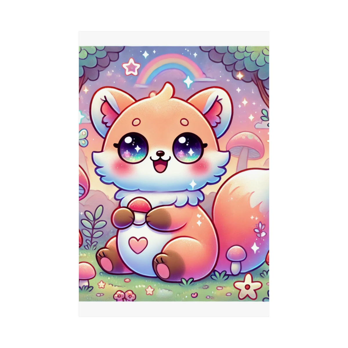 Pastel Woodland Fox Mushroom Kawaii Wall Art Poster
