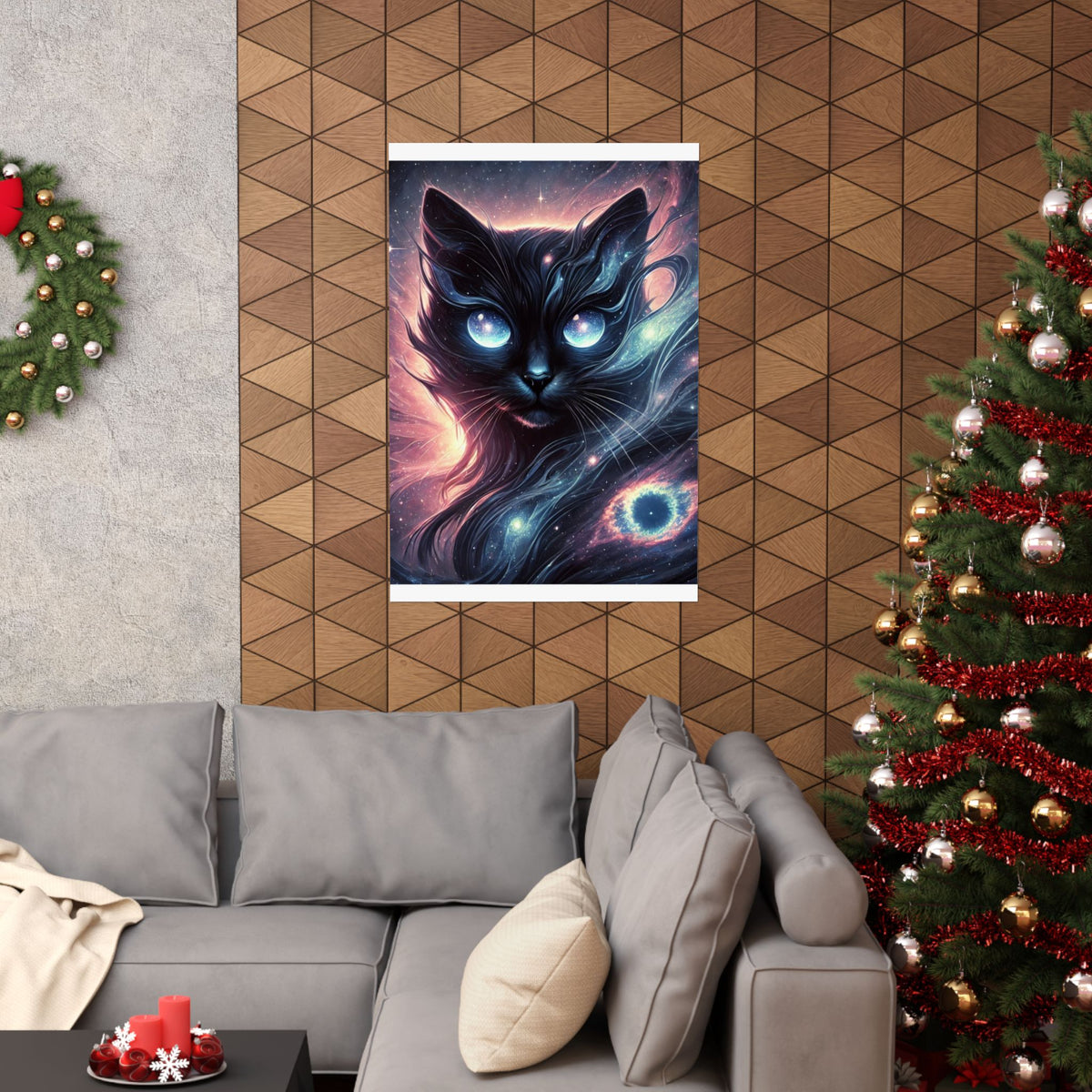 Cosmic Black Cat Galaxy Celestial Wall Art Poster