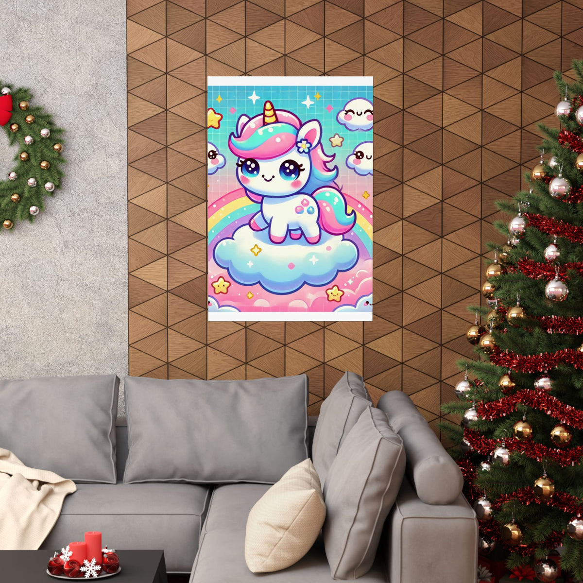 Pastel Rainbow Unicorn Cloud Kawaii Wall Art Poster