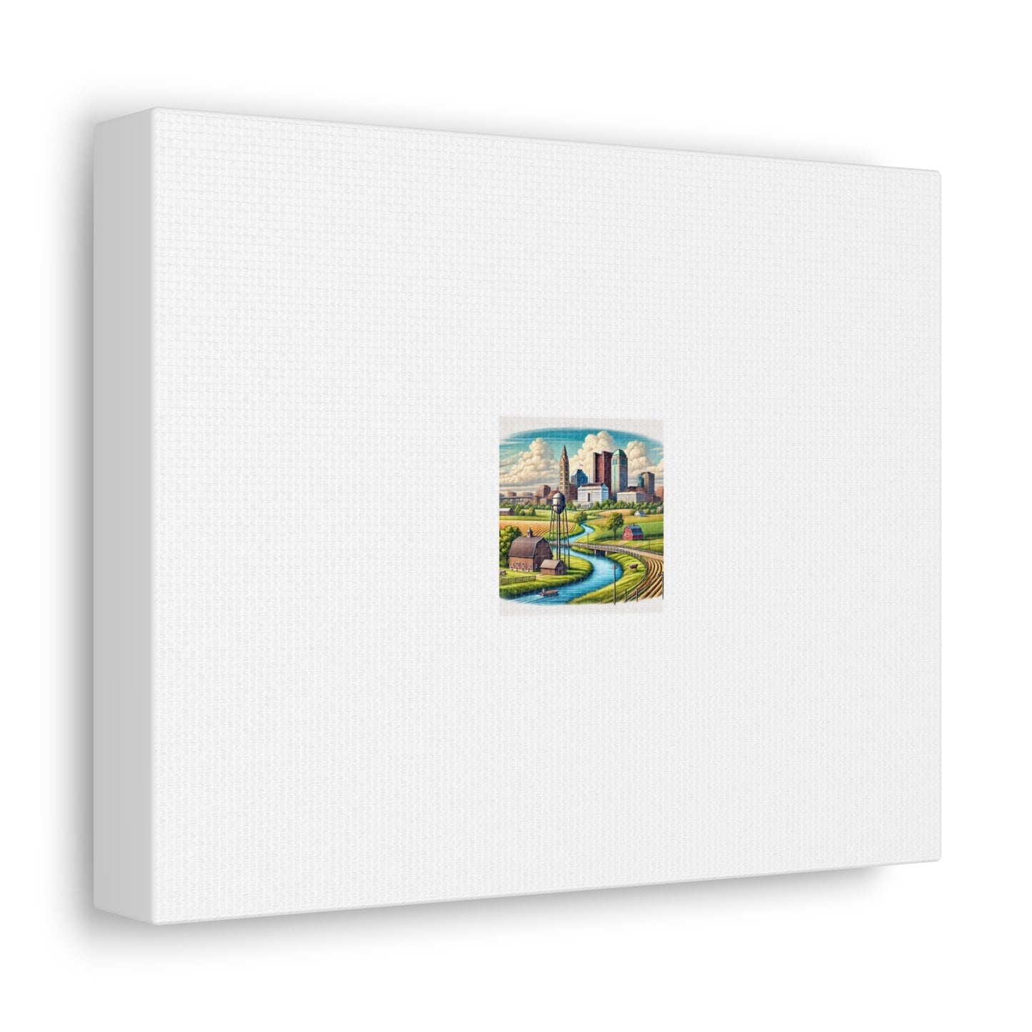 Rural River City Skyline Hometown Landscape Canvas Wall Art