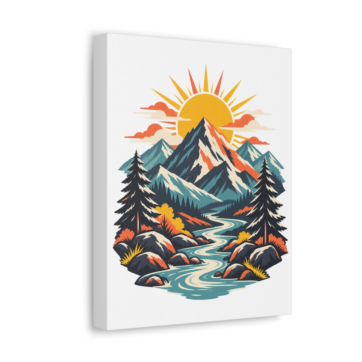 Alpine Sunrise River Mountain Adventure Canvas Wall Art