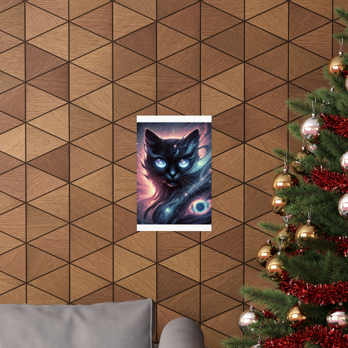 Cosmic Black Cat Galaxy Celestial Wall Art Poster