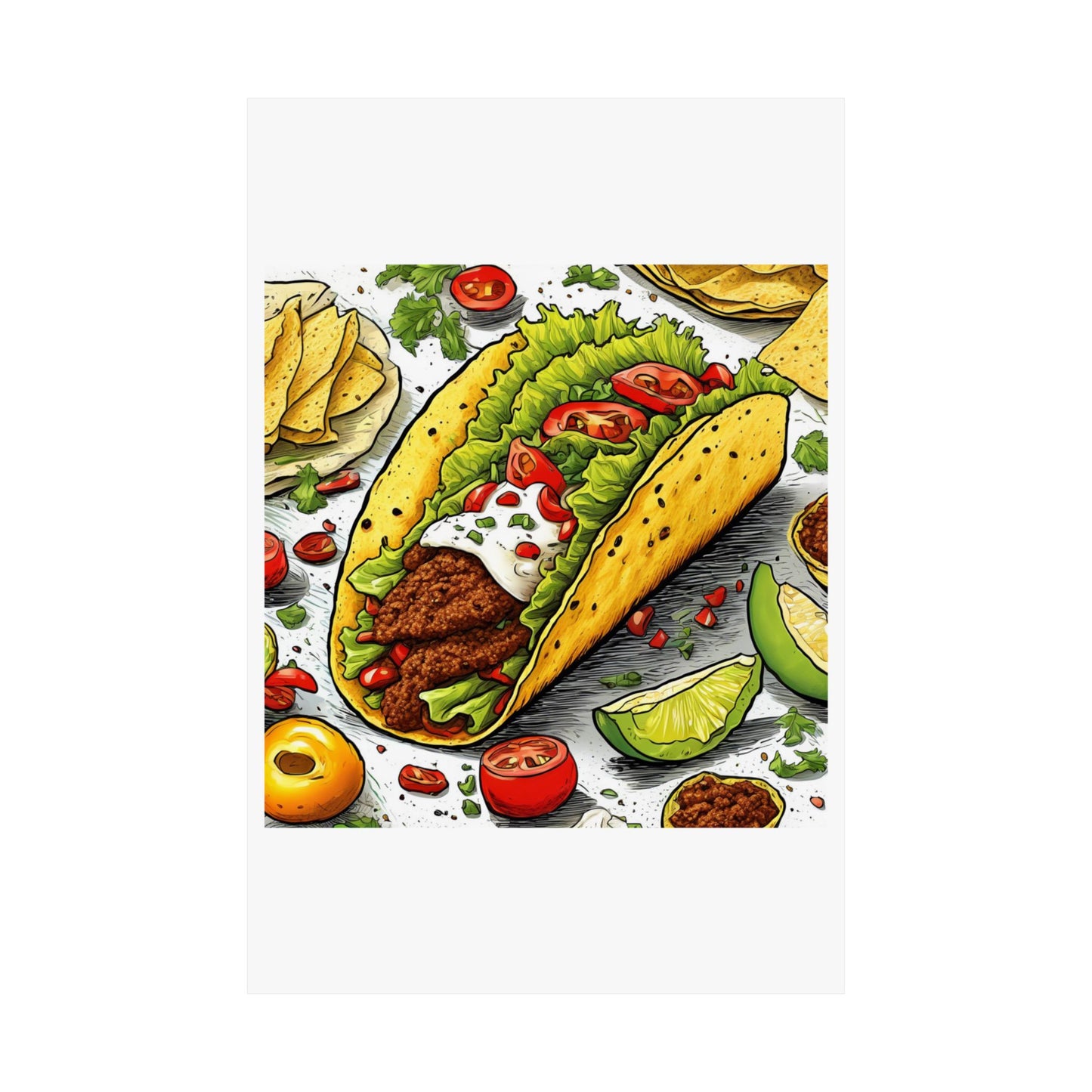 Bold Taco Illustration Foodie Gift Art Poster