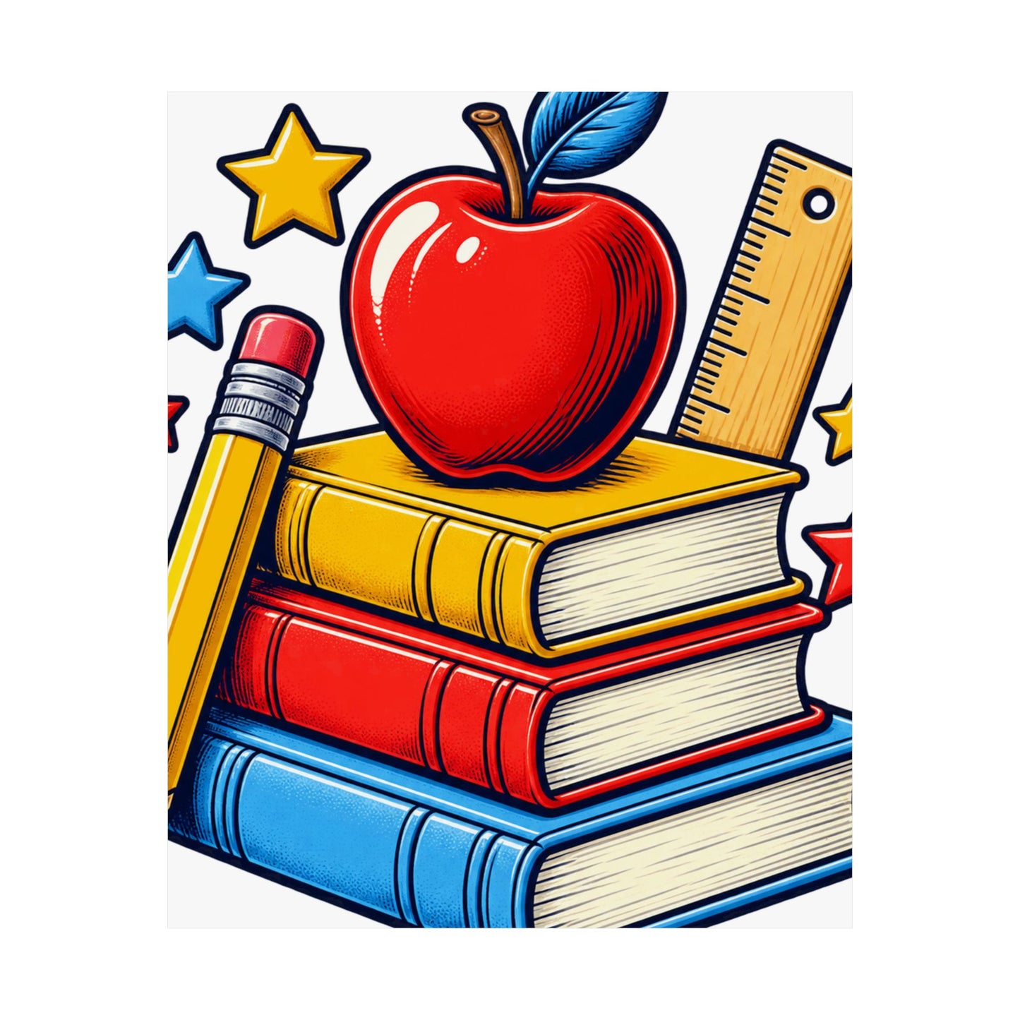 Retro School Books Apple Teacher Appreciation Art Poster