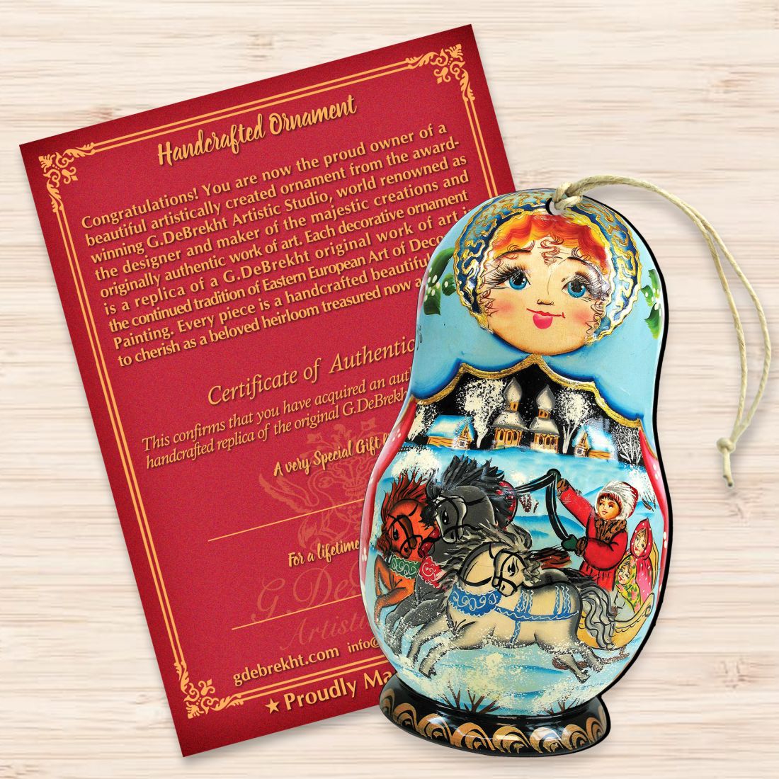 Troyka Horse Ride Matreshka Wooden Ornaments by G. DeBrekht - Christmas Decor - 8115225