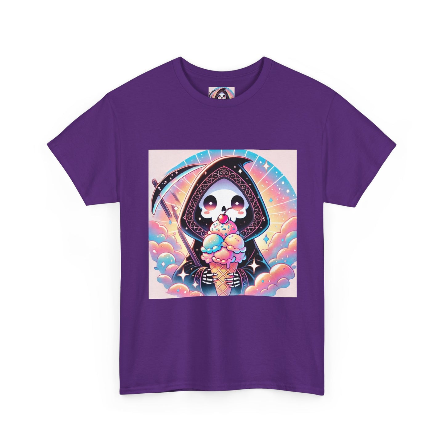 Grim Reaper with Ice Cream Kawaii Anime Unisex Heavy Cotton Tee - Fun & Stylish Graphic T-Shirt - Great Gift for Anime Fans!