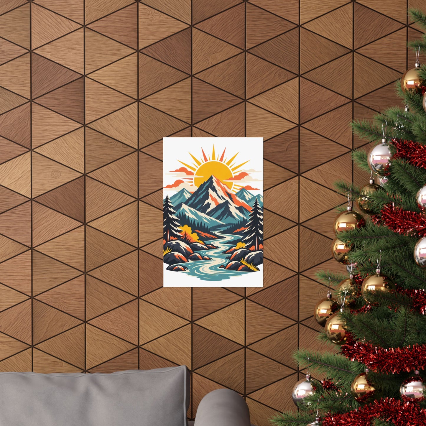 Alpine Sunrise River Mountain Adventure Art Poster