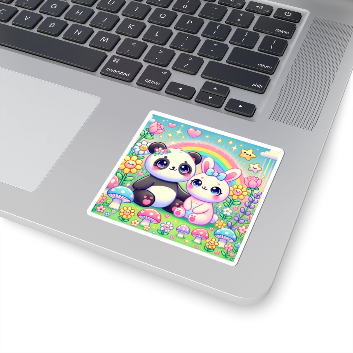Pastel Panda and Bunny Rainbow Garden Sticker
