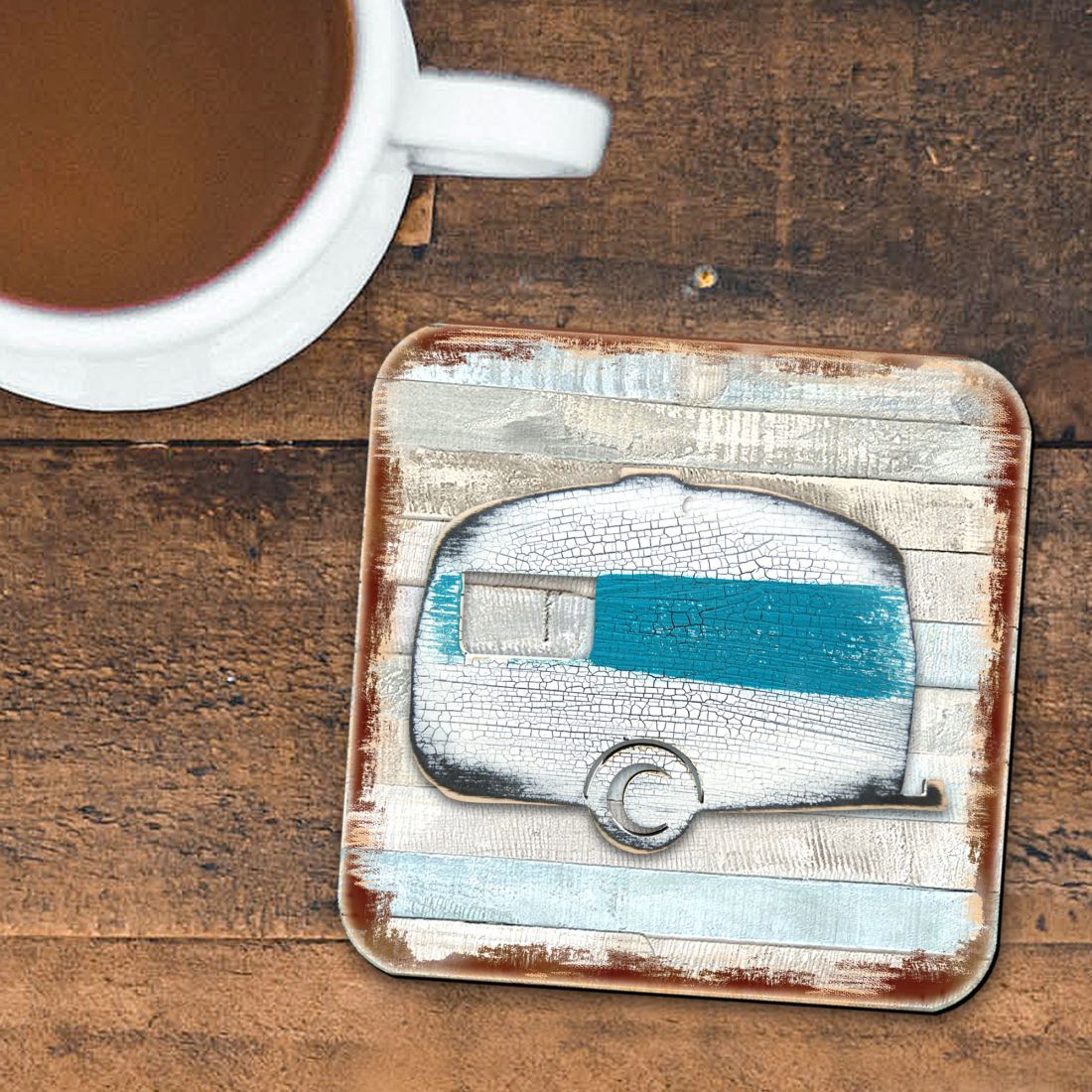 Woodsy Camper Wooden Cork Coasters Gift Set of 4 by Nature Wonders - Nature Wildlife Decor  - 8198431-9C-S4