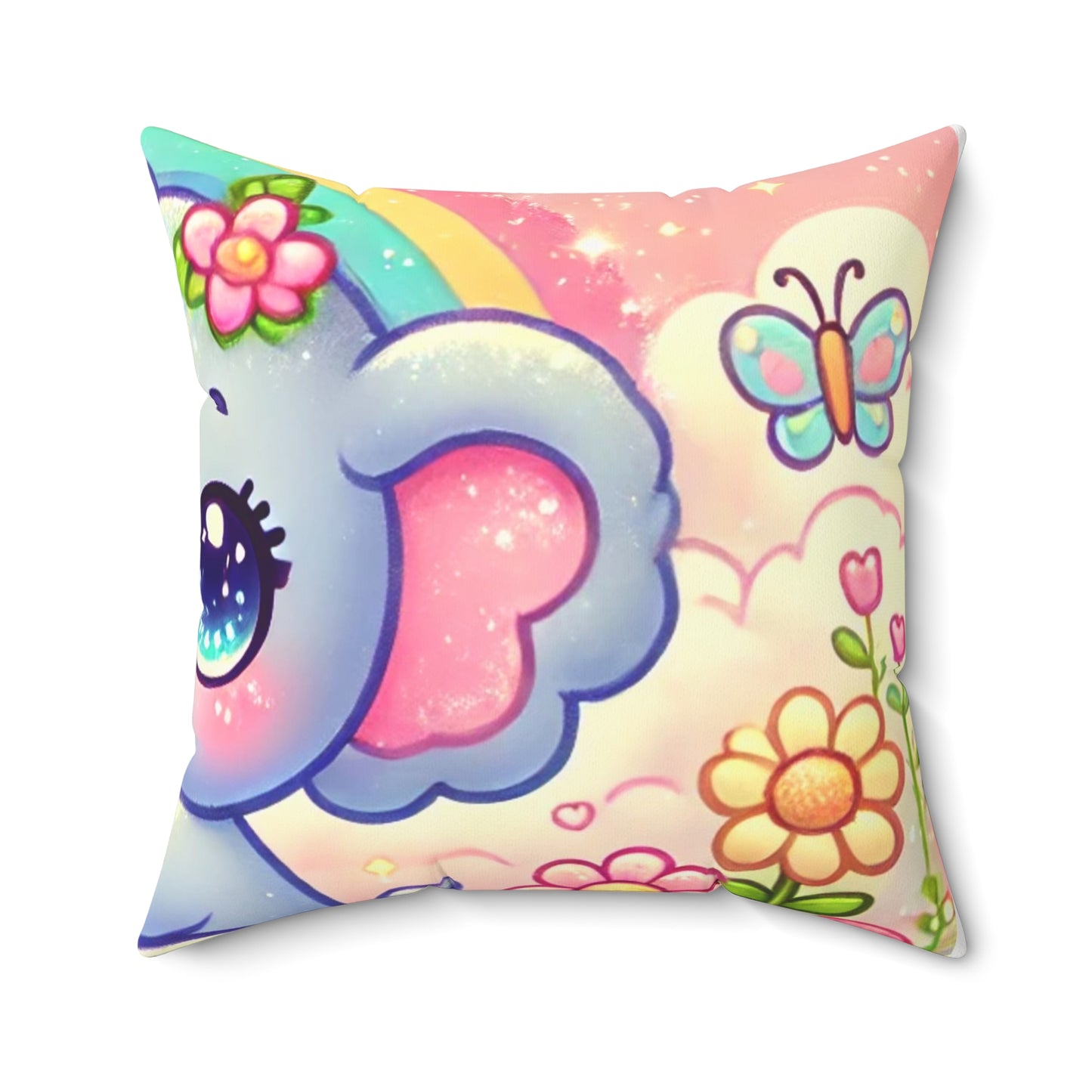 Pastel Rainbow Baby Elephant Floral Decorative Pillow