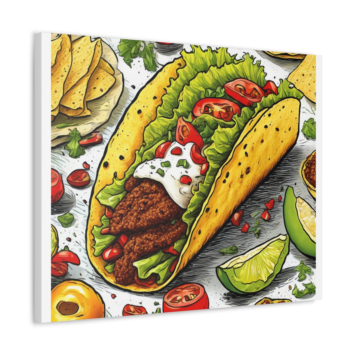 Bold Taco Illustration Foodie Gift Art Canvas
