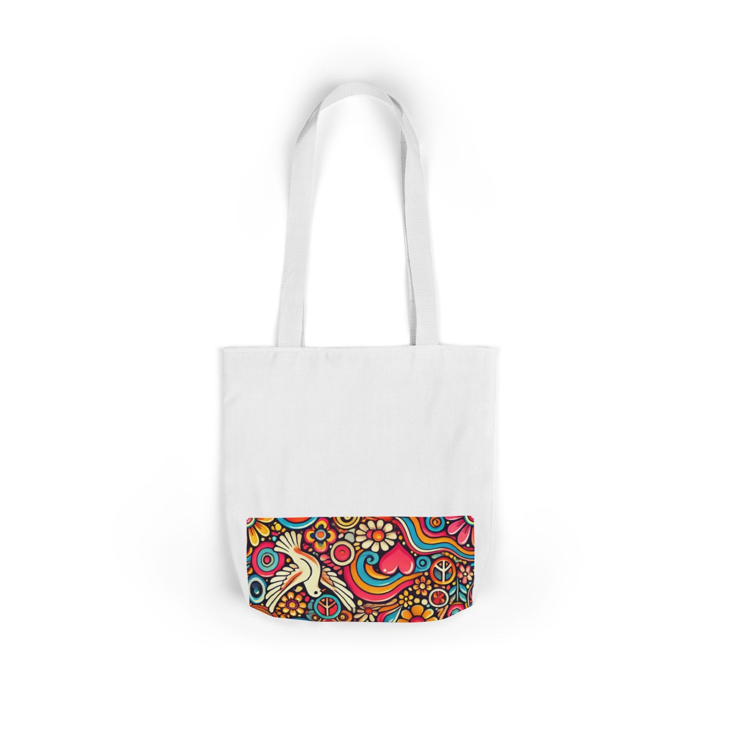 Colorful Peace Floral Pattern Canvas Tote Bag