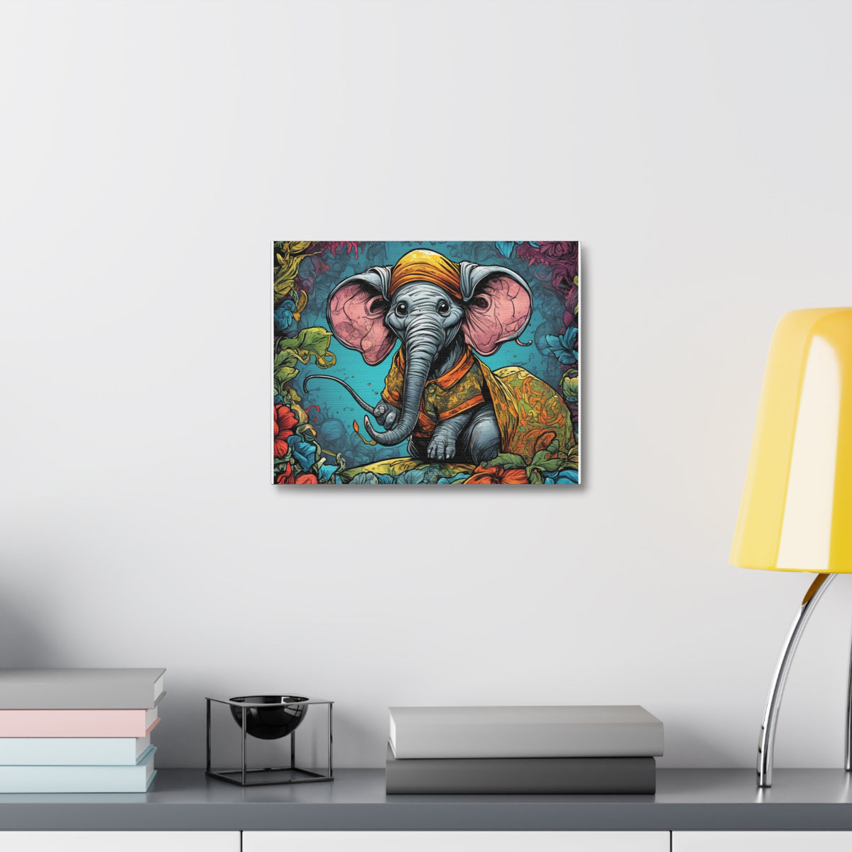 Colorful Storybook Elephant Floral Garden Canvas Wall Art