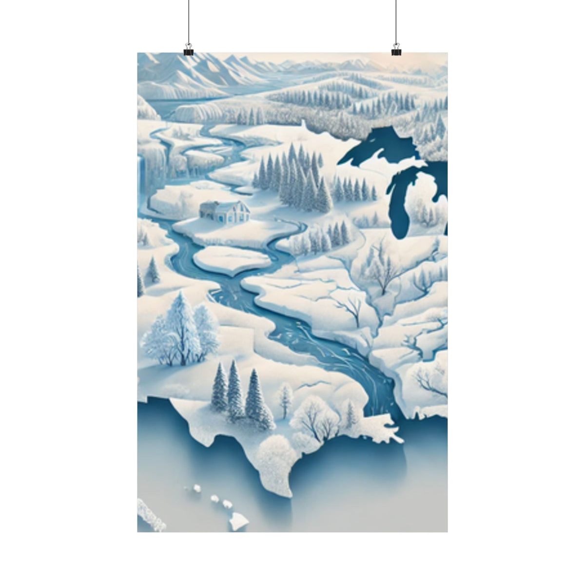 Winter USA Dreamscape Snowy Map Poster Wall Art Decor