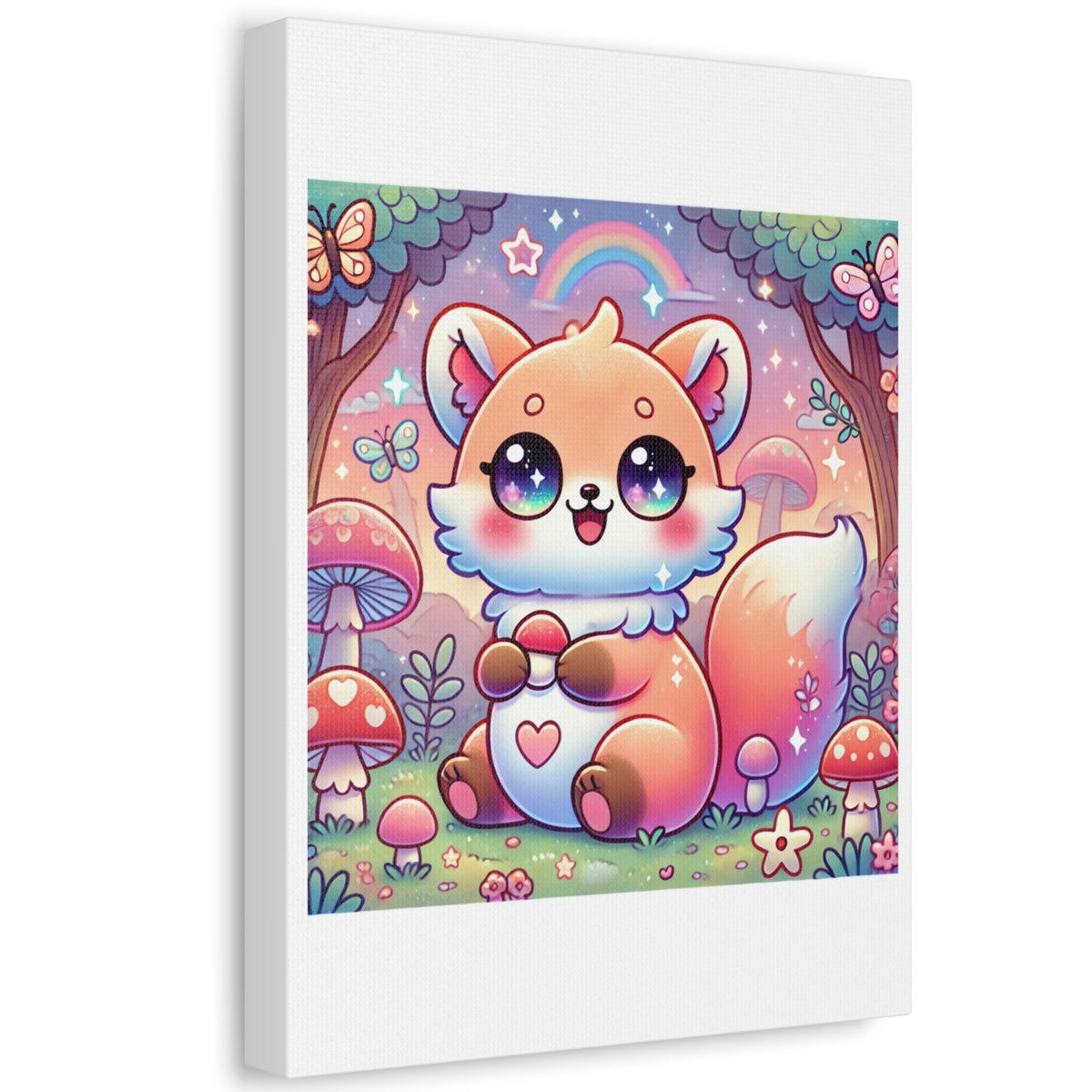 Pastel Woodland Fox Mushroom Kawaii Canvas Wall Art