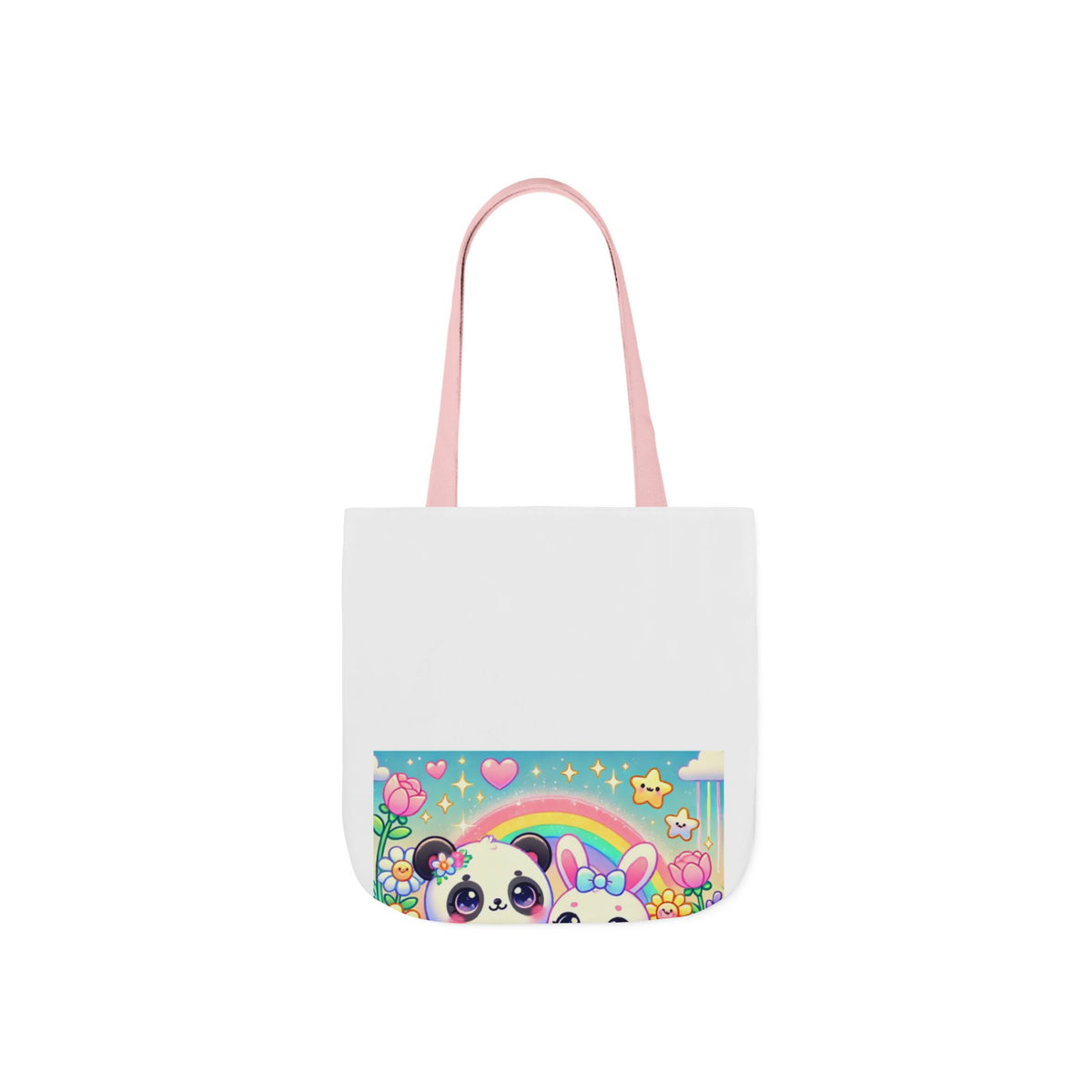 Pastel Panda and Bunny Rainbow Garden Canvas Tote Bag